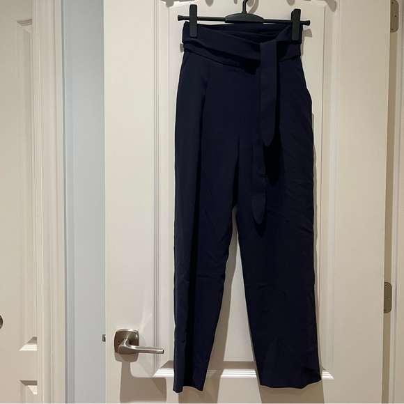 Aritzia Wilfred Feuille Navy Pleated Tie Waist Trouser Pants - Picture 5 of 14